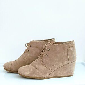 Toms Suede Wedge Ankle Boots 11 Tan Lace Up Booties